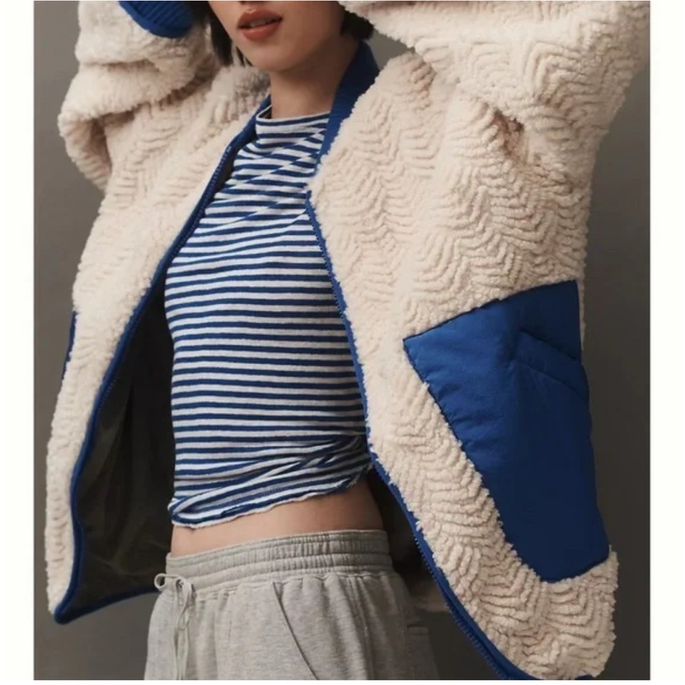 Anthropolgie Pilcro Cream and Blue Teddy Jacket